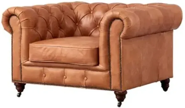 Crafters and Weavers Century Chesterfield Arm Chair - Light Chestnut Leather