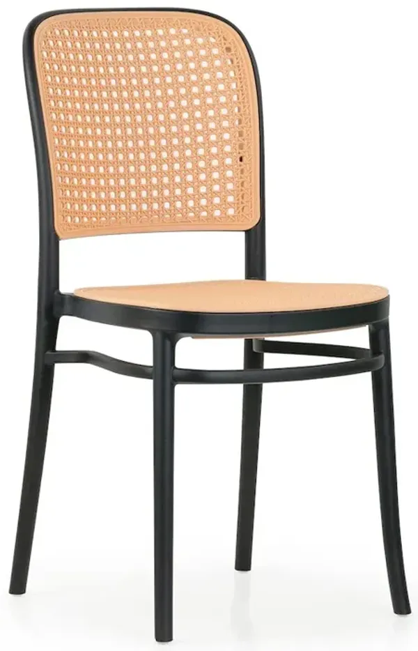 Glamour Home Set of 2 Balto Black Plastic Dining Chair with Rattan Detail