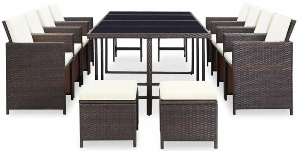 vidaXL 13 Piece Outdoor Dining Set with Cushions Poly Rattan Brown