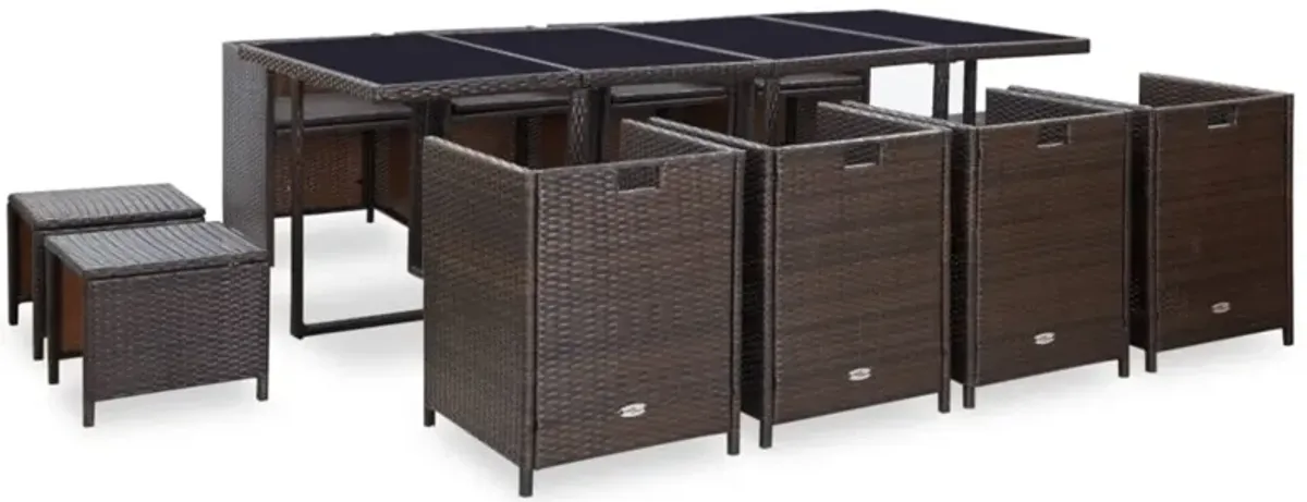 vidaXL 13 Piece Outdoor Dining Set with Cushions Poly Rattan Brown