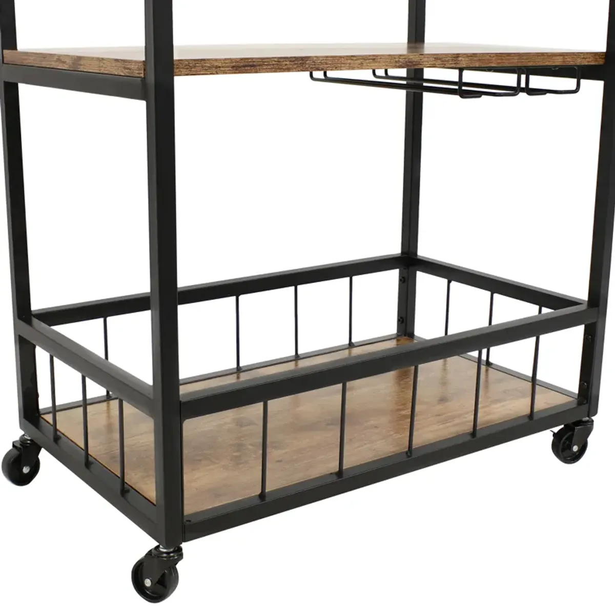 Sunnydaze 3-Tier Industrial Rolling Bar Cart with Wine Rack - 35 in