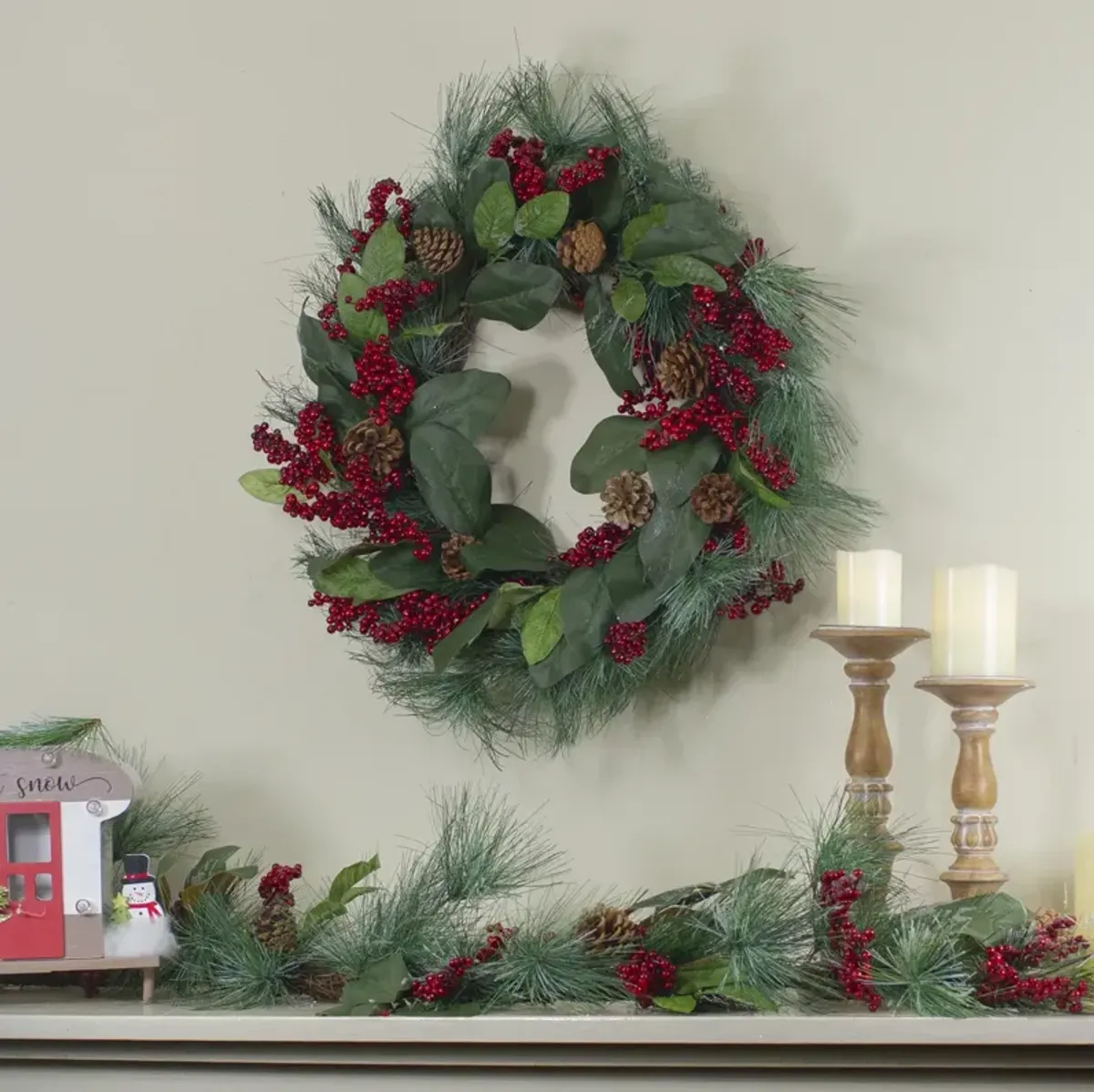 6' Leaves  Berry and Pine Needle Artificial Christmas Garland - Unlit