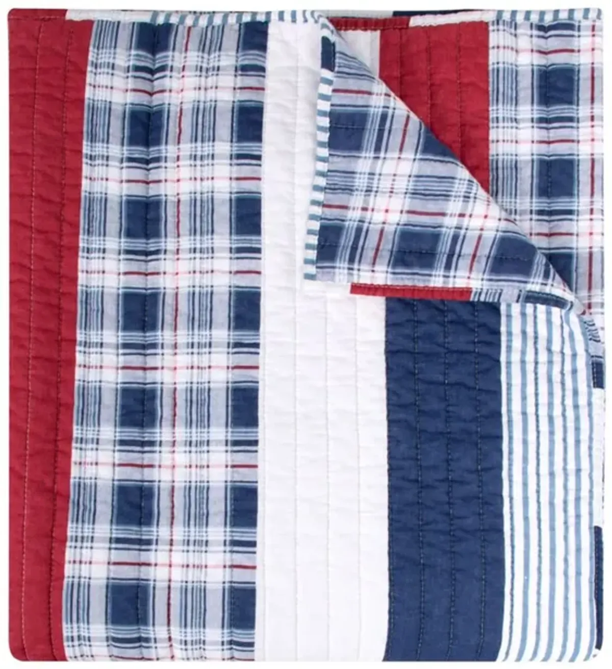 50 x 60 Quilted Throw Blanket, Cotton Fill, Solid, Plaid Stripes, Red, Blue