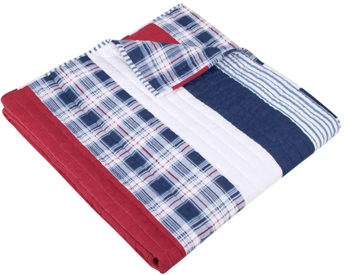 50 x 60 Quilted Throw Blanket, Cotton Fill, Solid, Plaid Stripes, Red, Blue