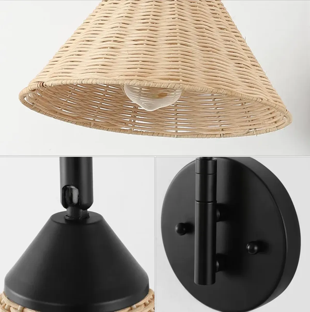 Kiawah 1-Light Vintage Coastal Rattan/Metal Swing Arm LED Sconce