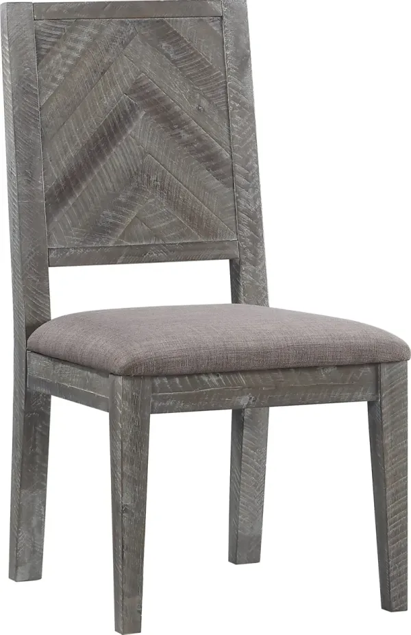 Herringbone Solid Wood Upholstered Dining Chair in Rustic Latte - Set of 2