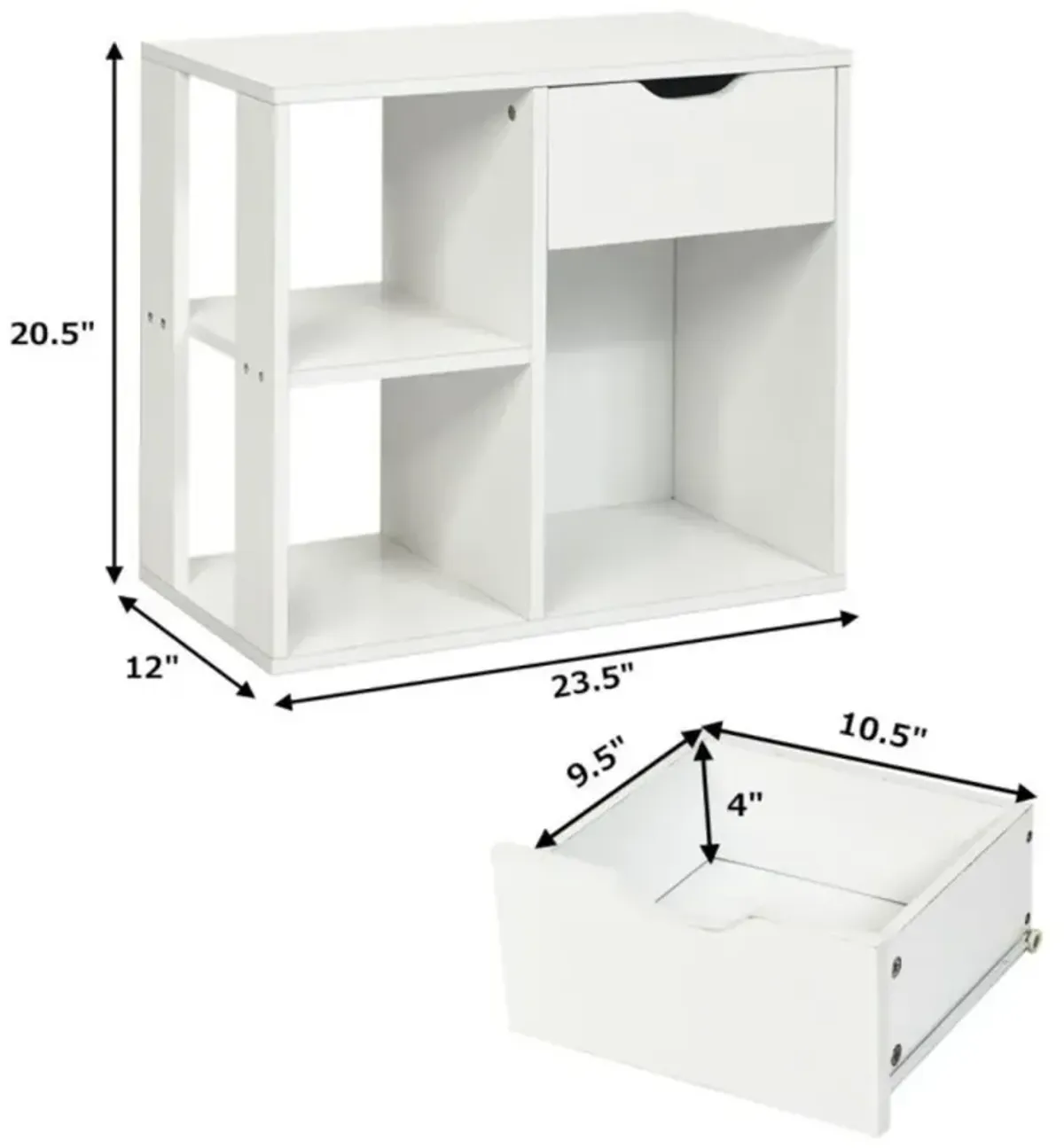 Hivvago 3-Cube Bookcase 2-tier Wooden Storage Shelf with Pull-out Drawer