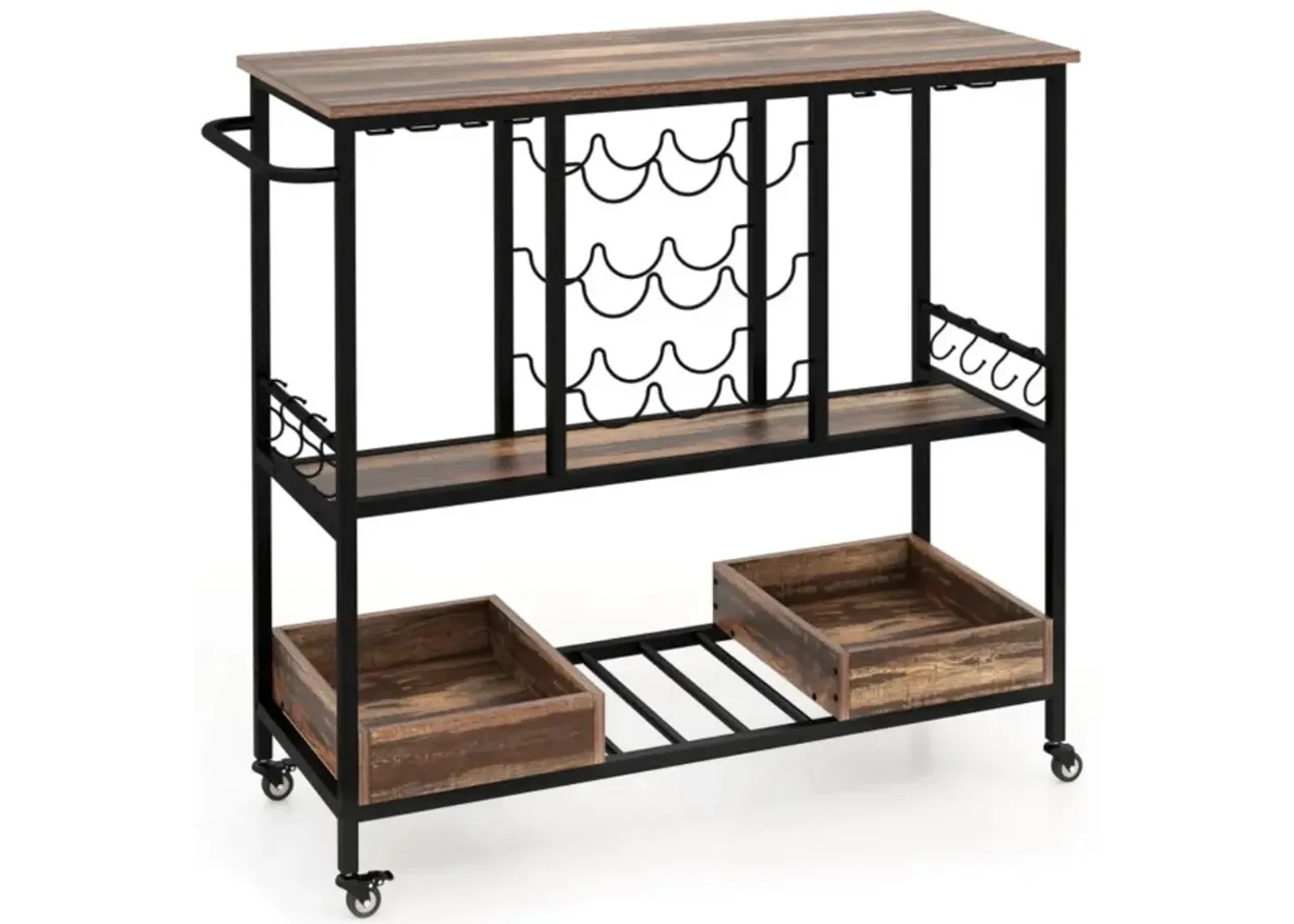 Hivvago 3 Tiers Bar Cart on Wheels with Glass Racks