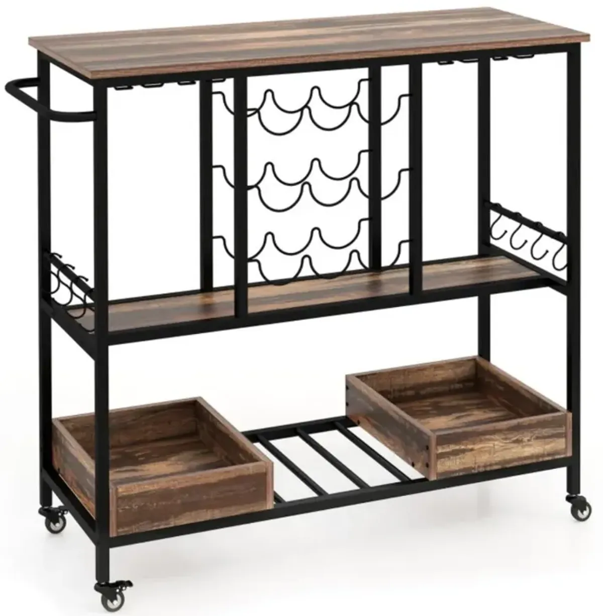 Hivvago 3 Tiers Bar Cart on Wheels with Glass Racks