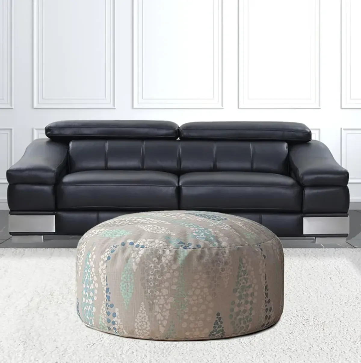 Hivvago 24" Blue And Grey Round Polka Dots Pouf Ottoman