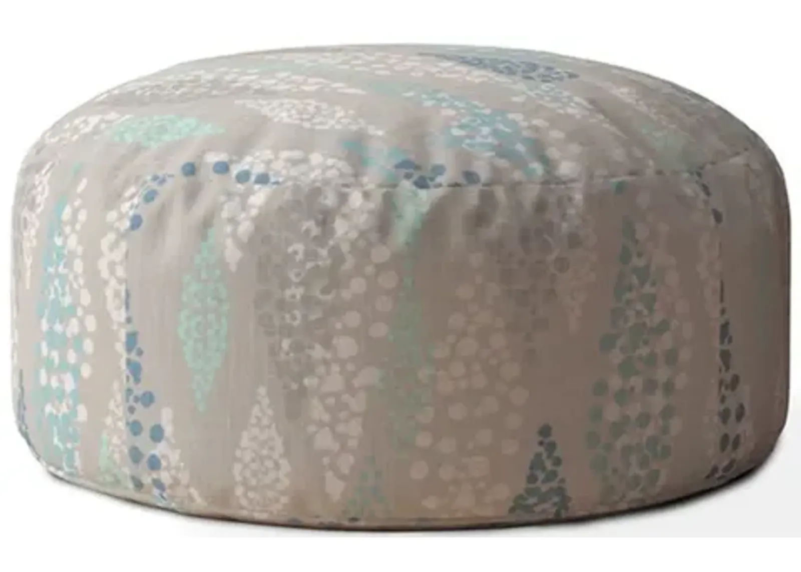 Homezia 24" Blue And Grey Round Polka Dots Pouf Ottoman