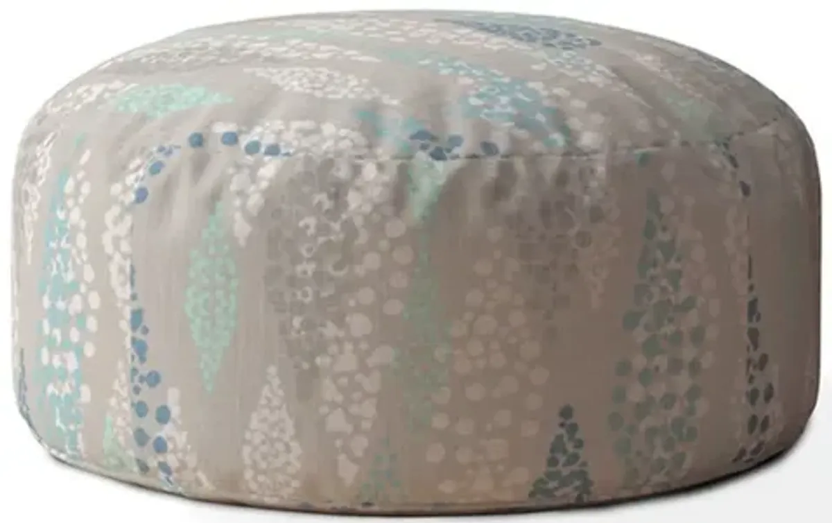 Homezia 24" Blue And Grey Round Polka Dots Pouf Ottoman