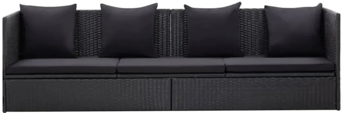 vidaXL Outdoor Sofa with Cushion and Pillow Poly Rattan Black