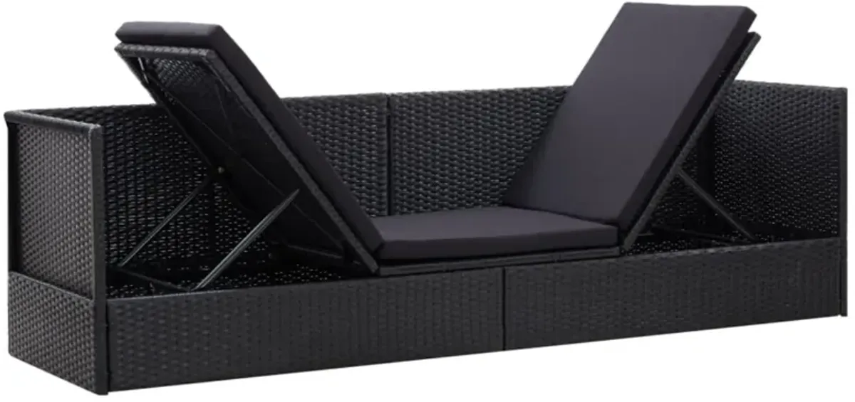 vidaXL Outdoor Sofa with Cushion and Pillow Poly Rattan Black