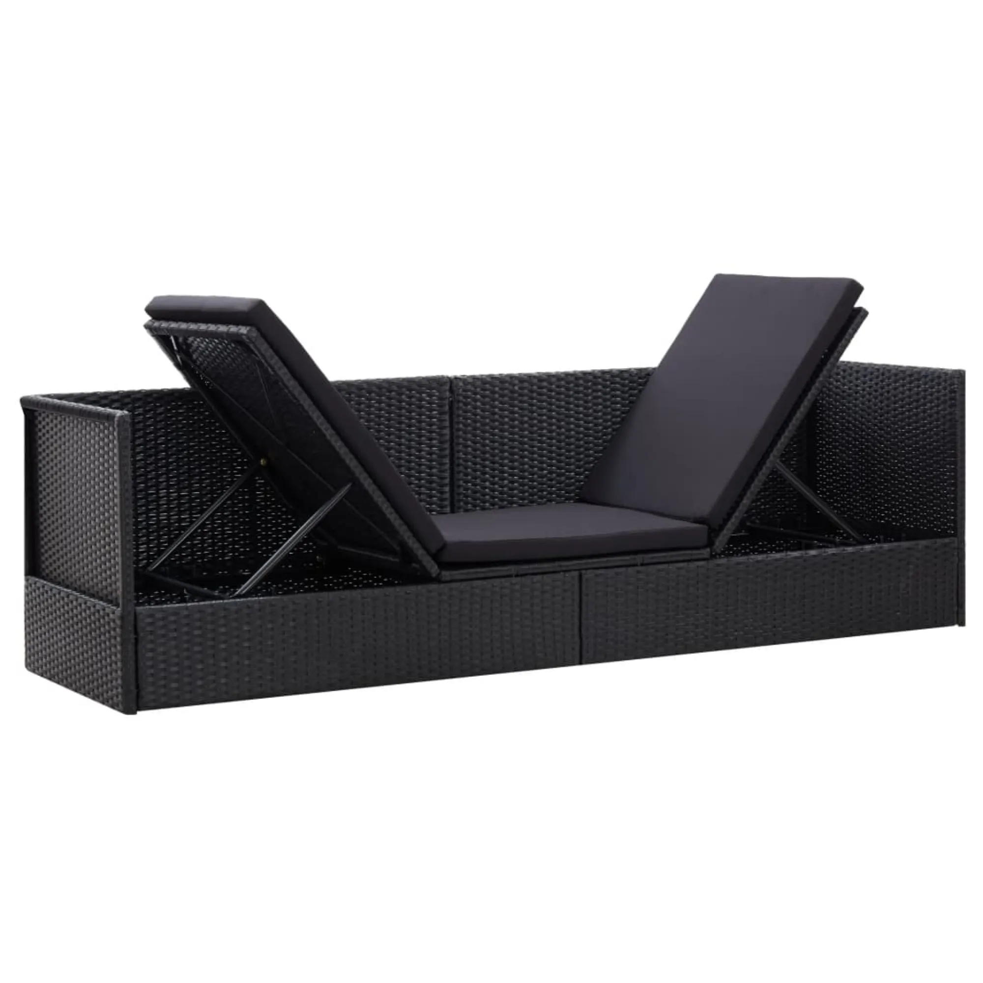 vidaXL Outdoor Sofa with Cushion and Pillow Poly Rattan Black