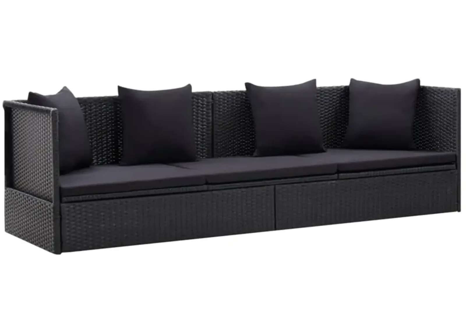 vidaXL Outdoor Sofa with Cushion and Pillow Poly Rattan Black