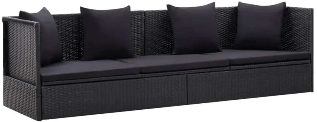 vidaXL Outdoor Sofa with Cushion and Pillow Poly Rattan Black