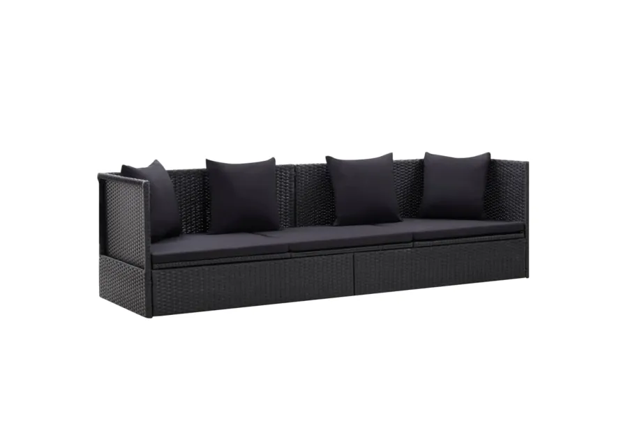 vidaXL Outdoor Sofa with Cushion and Pillow Poly Rattan Black