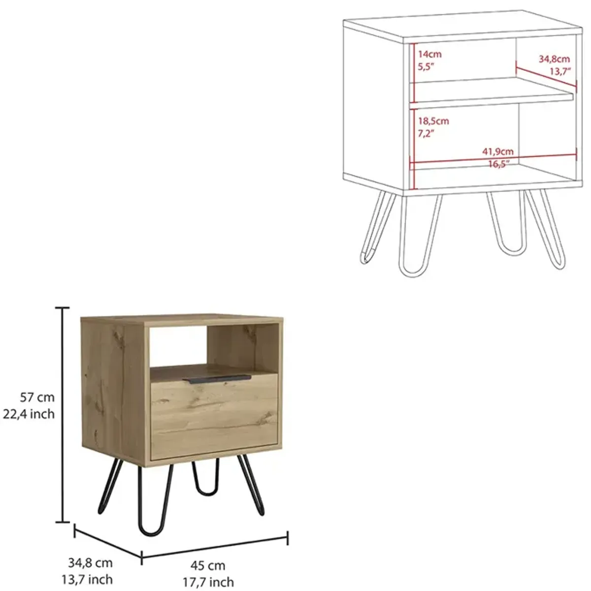 Nightstand Skyoner, Bedroom, Light Oak