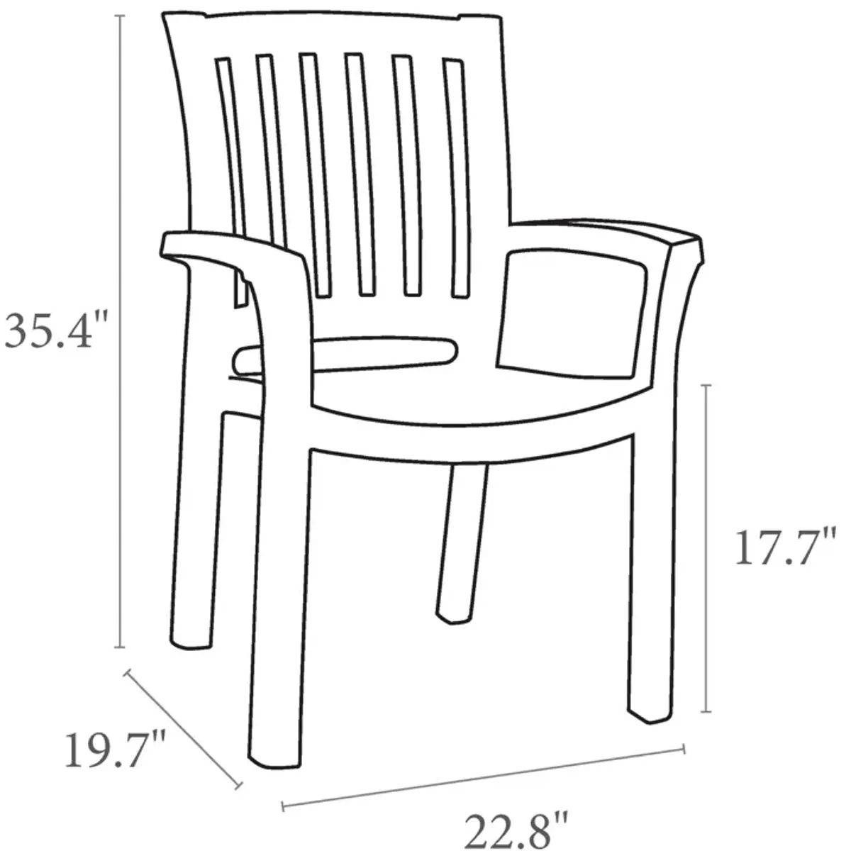 35.5" Green Resin Solid Stackable Weather Resistant Dining Arm Chair