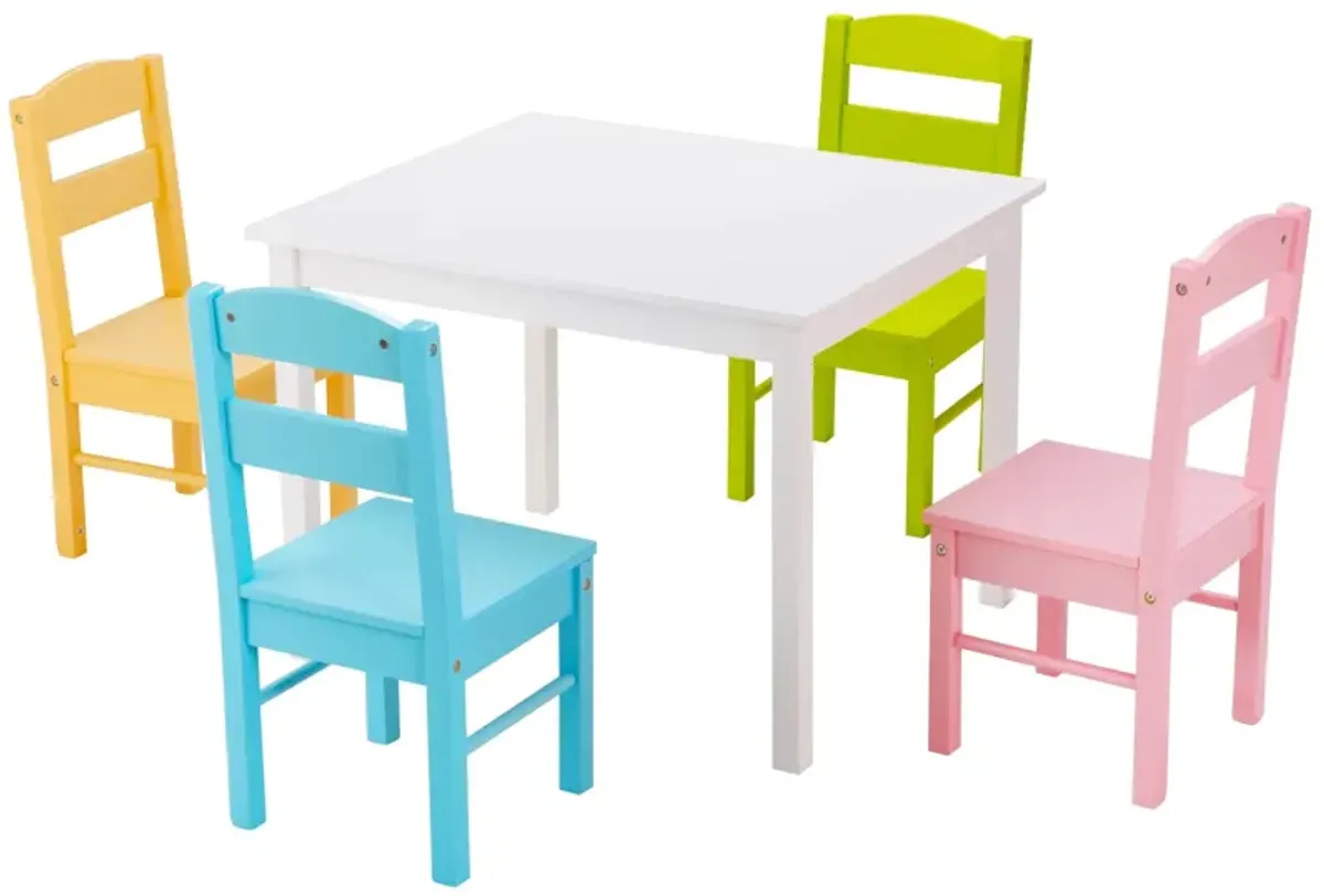 5 pcs Kids Pine Wood Table Chair Set