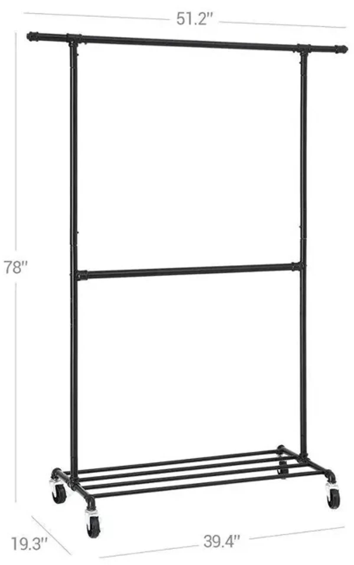 Hivvago Modern Industrial Style Black Powder Coated Garment Rack with Bottom Hanging Rod