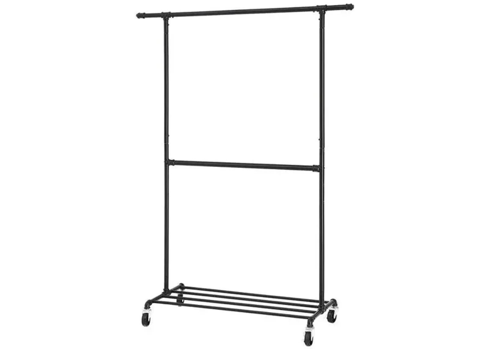 Hivvago Modern Industrial Style Black Powder Coated Garment Rack with Bottom Hanging Rod