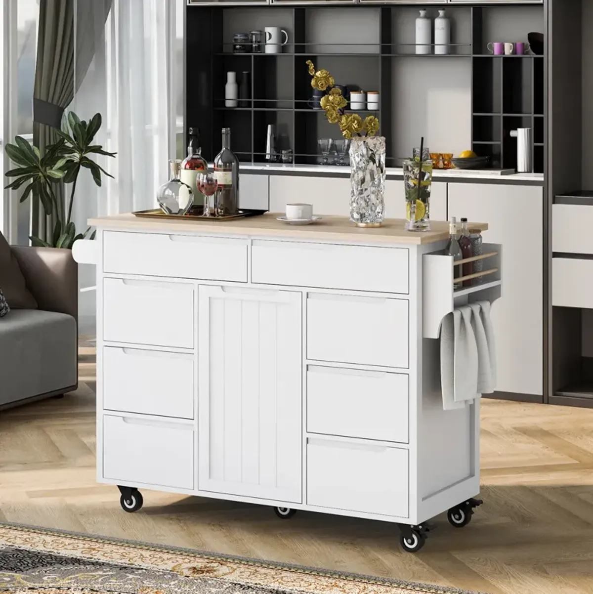 Merax Kitchen Cart with Rubber Wood Countertop