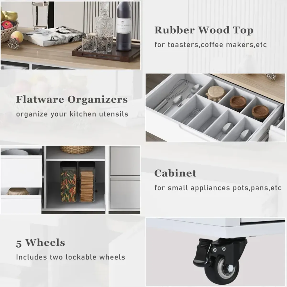 Merax Kitchen Cart with Rubber Wood Countertop