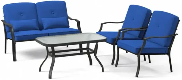 Hivvago 4 Pieces Outdoor Conversation Set with Seat Back Cushions and Waist Pillows