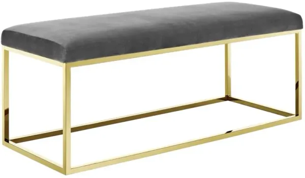Modway Anticipate Velvet Upholstered Modern Bench With Stainless Steel Frame in Gold Gray