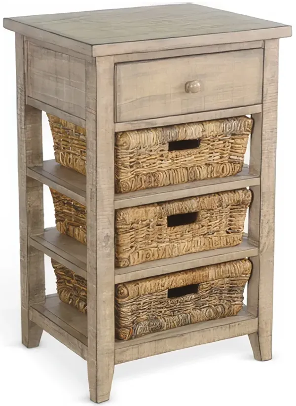 Rena End Table, 3 Natural Rattan Storage Baskets, 20 Inch Brown Wood - Benzara