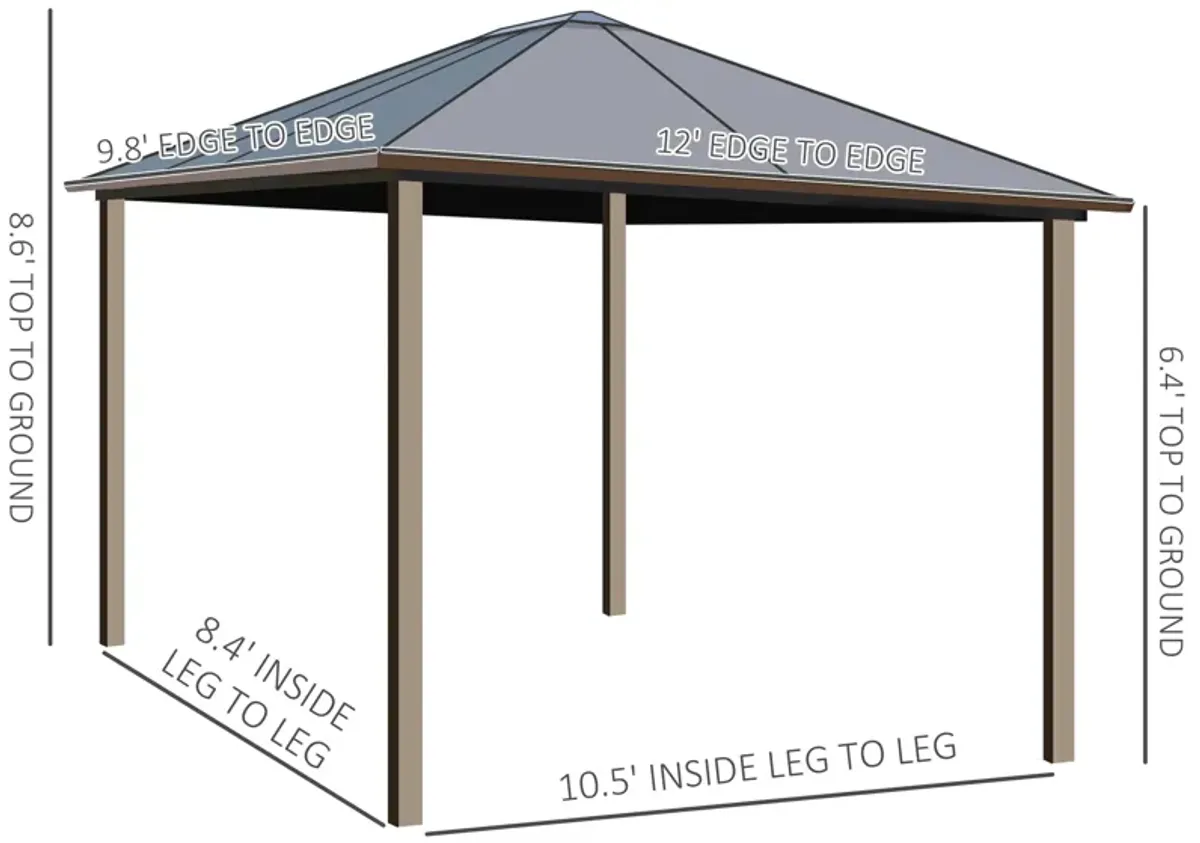 Enduring Garden Sanctuary: 10'x12' Brown-Roofed Metal Gazebo with Netting