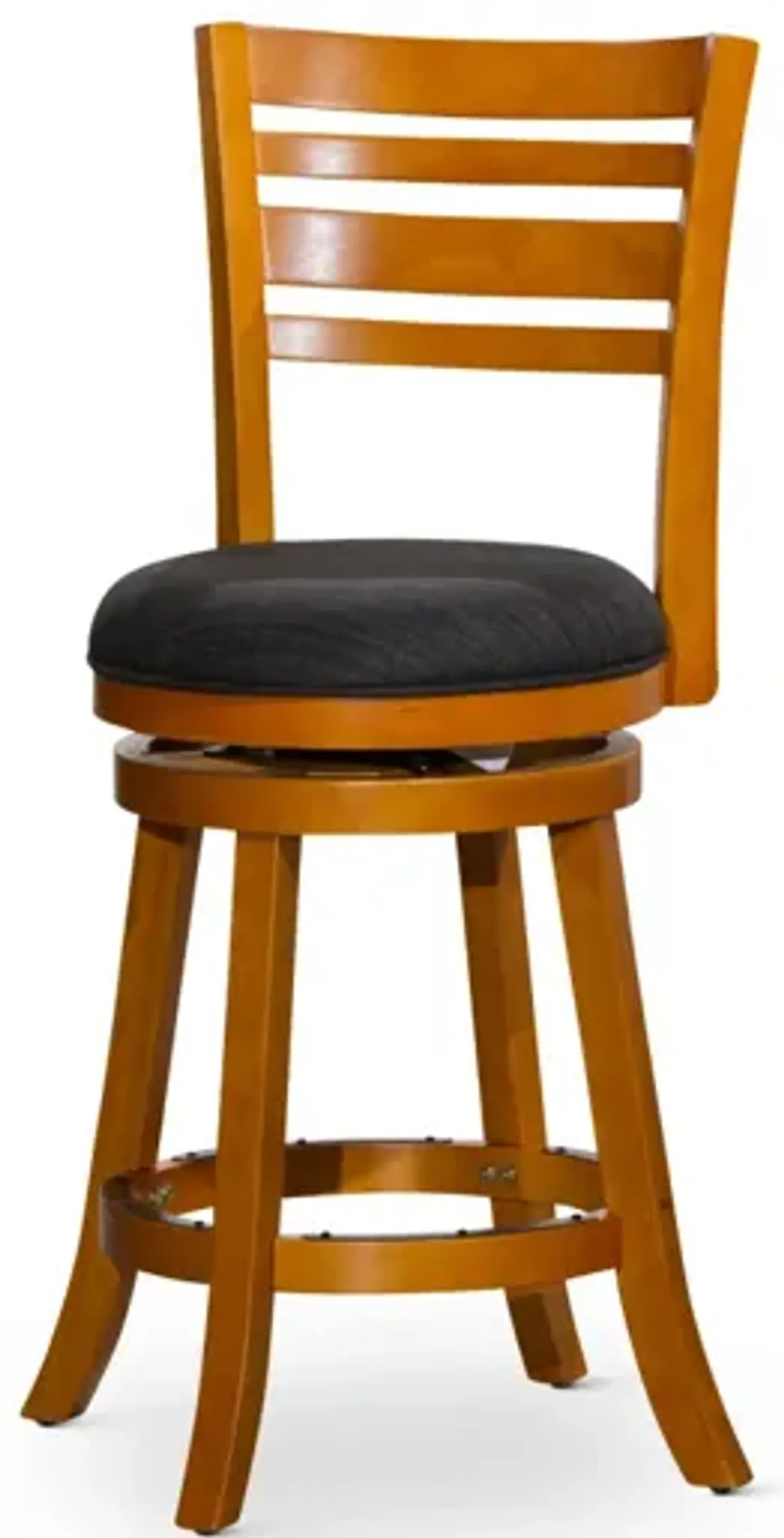 24" Counter Height Slat Back Swivel Stool, Natural Finish, Charcoal Fabric Seat