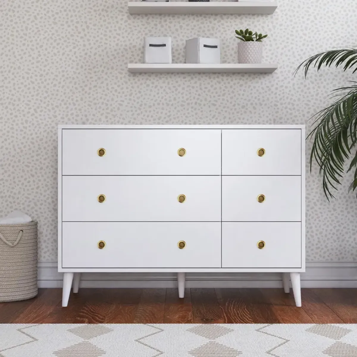 Novogratz Harper 6-Drawer Dresser with Round Gold Handles