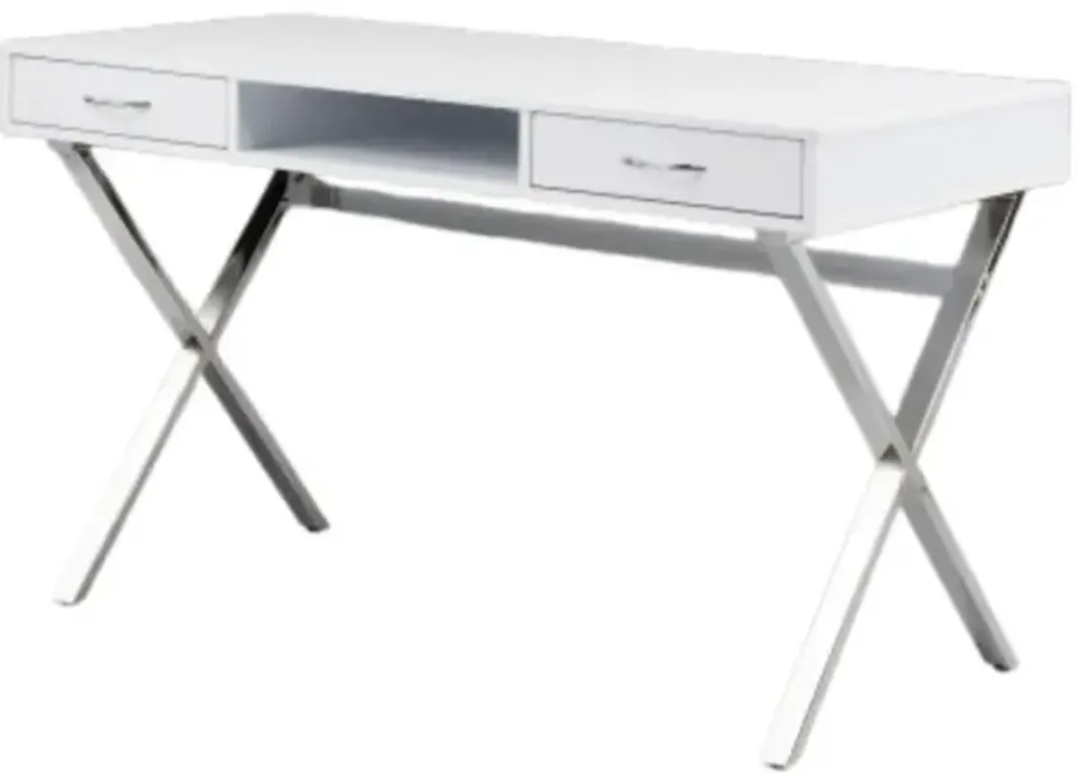 White Top Desk With Two Drawers/Chrome Base