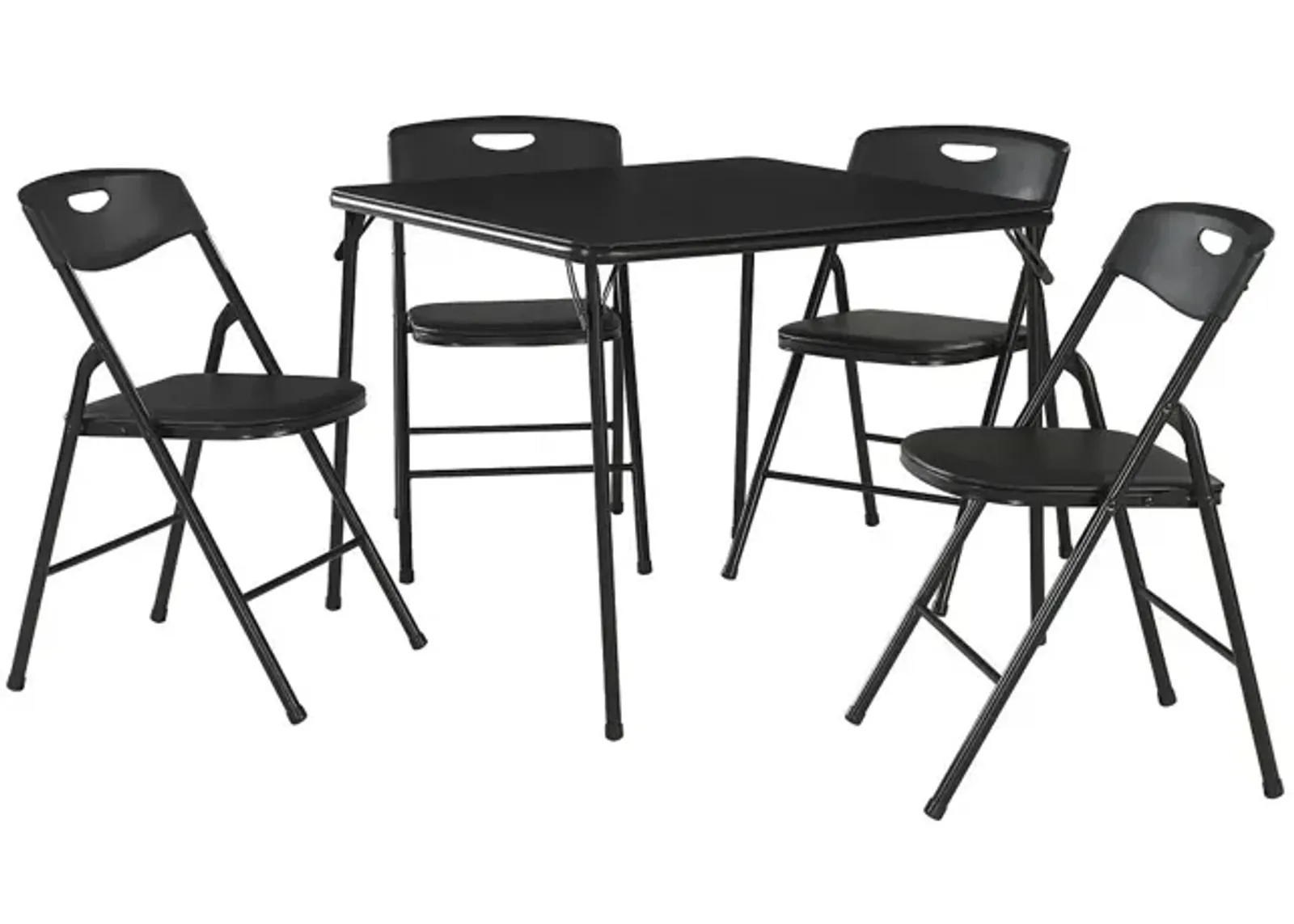 COSCO 34" Folding Card Table and 4 Resin Folding Chairs with Seatback Handles, Black