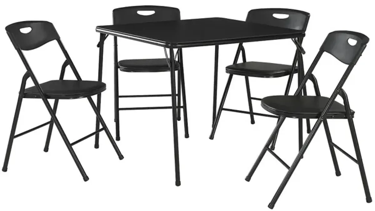 COSCO 34" Folding Card Table and 4 Resin Folding Chairs with Seatback Handles, Black