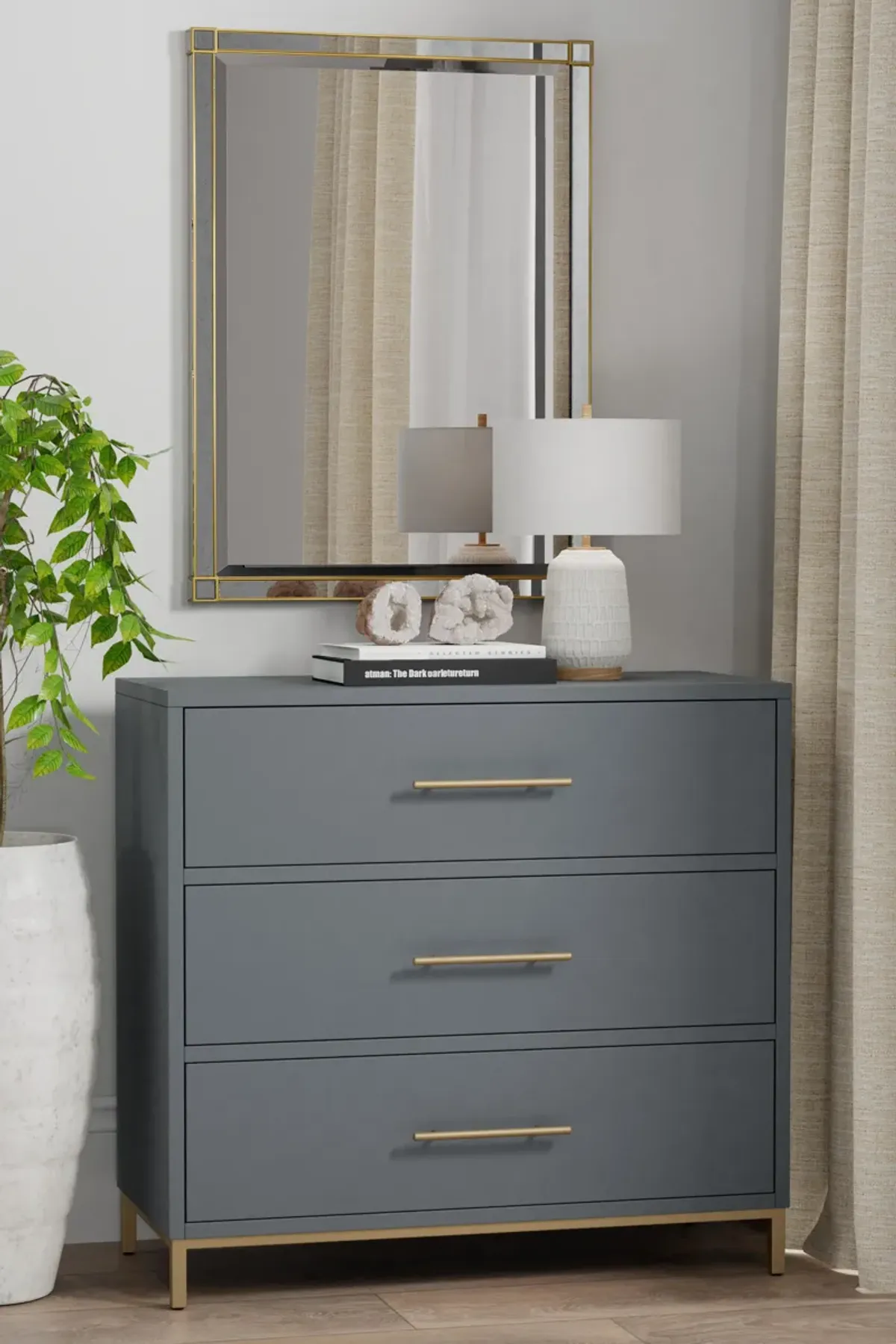 Madelyn Three Drawer Small Chest, Slate Gray