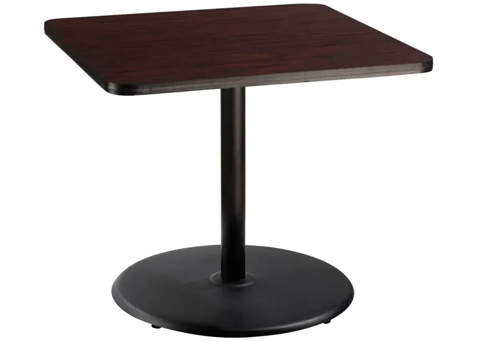 NPS® Café Table, 36" Square, Round Base, 30" Height, Particleboard Core/T-Mold, Brown