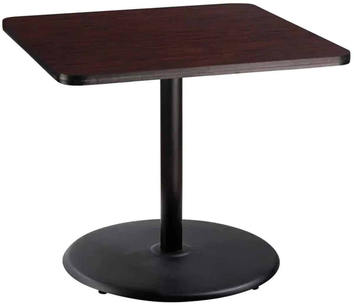 NPS® Café Table, 36" Square, Round Base, 30" Height, Particleboard Core/T-Mold, Brown