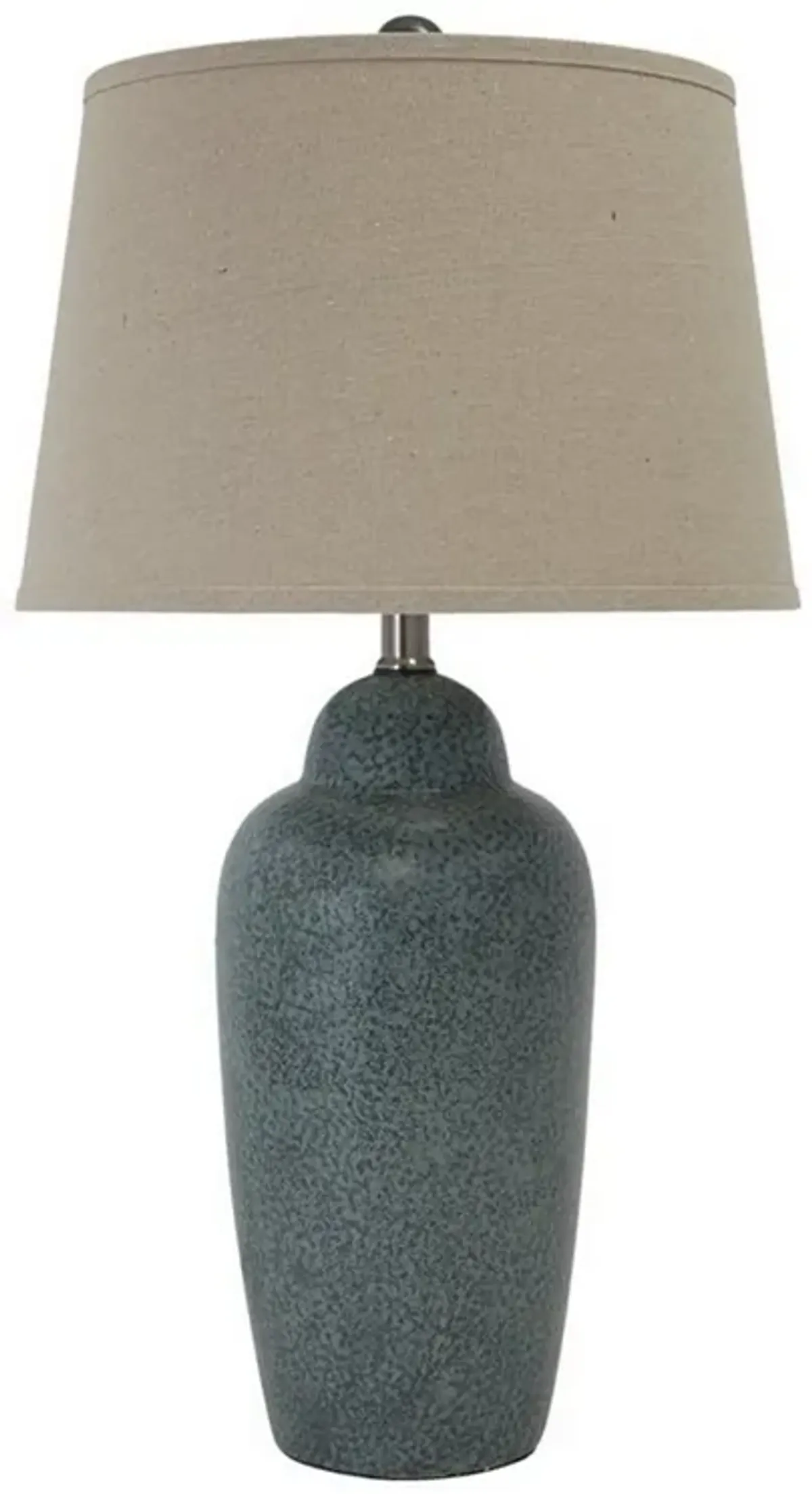 150 Watt Ceramic Body Table Lamp with Tapered Fabric Shade, Green and Beige-Benzara