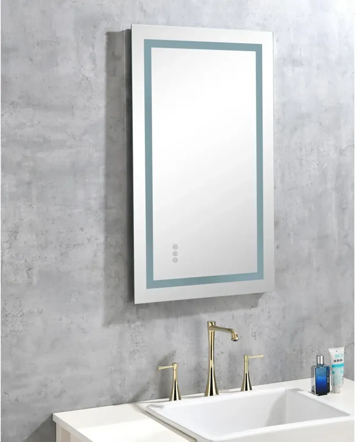 LED Bathroom Mirror with Frontlit and Backlit Wall-Mounted Vanity Mirror with Smart Touch Button