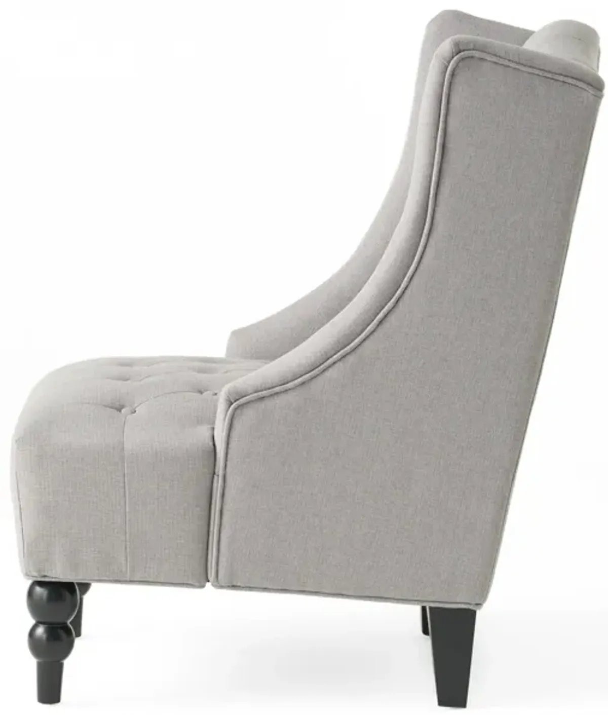 Todd Accent Chair, Silver Gray Button Tufted Linen, Classic Wingback Design - Benzara