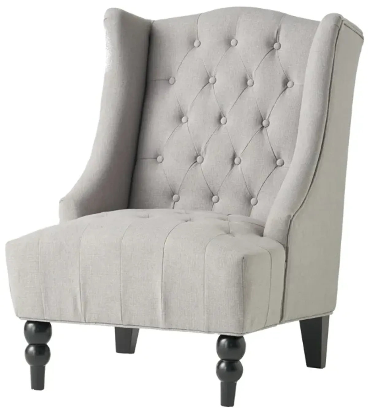 Todd Accent Chair, Silver Gray Button Tufted Linen, Classic Wingback Design - Benzara