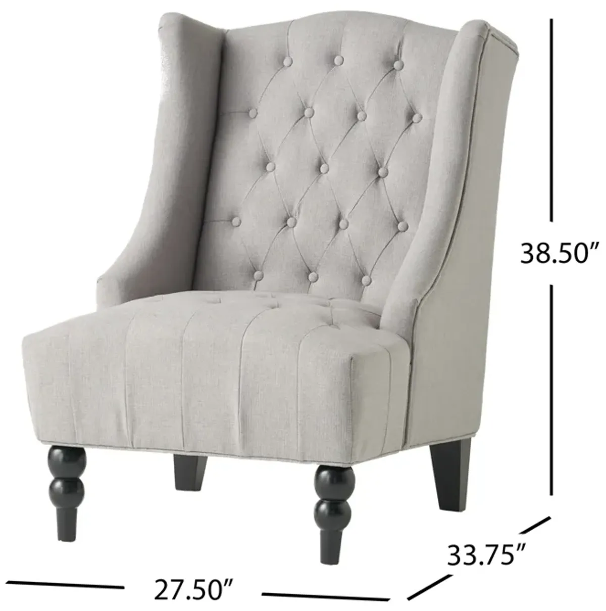 Todd Accent Chair, Silver Gray Button Tufted Linen, Classic Wingback Design - Benzara