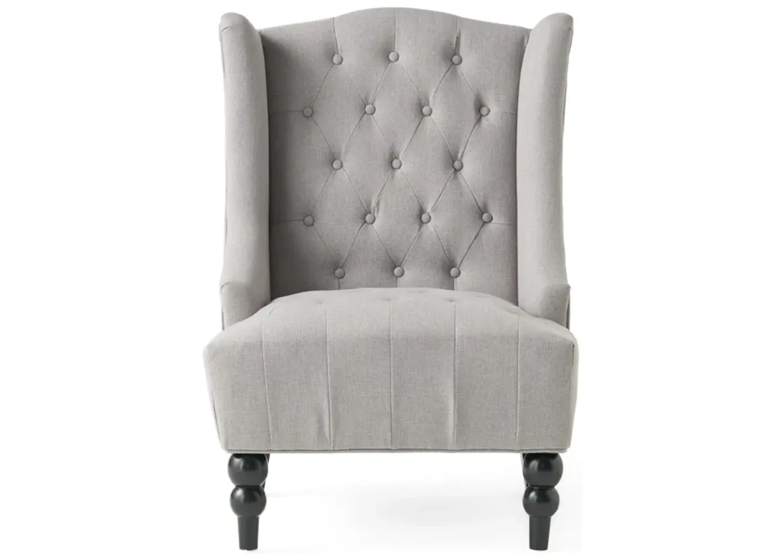 Todd Accent Chair, Silver Gray Button Tufted Linen, Classic Wingback Design - Benzara