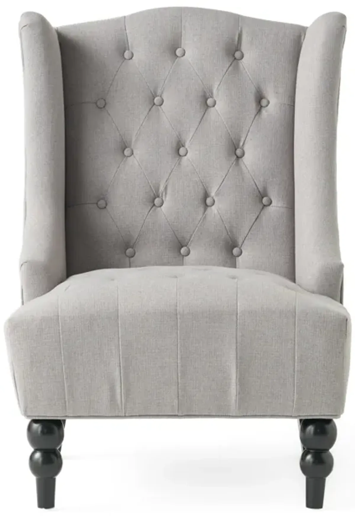 Todd Accent Chair, Silver Gray Button Tufted Linen, Classic Wingback Design - Benzara