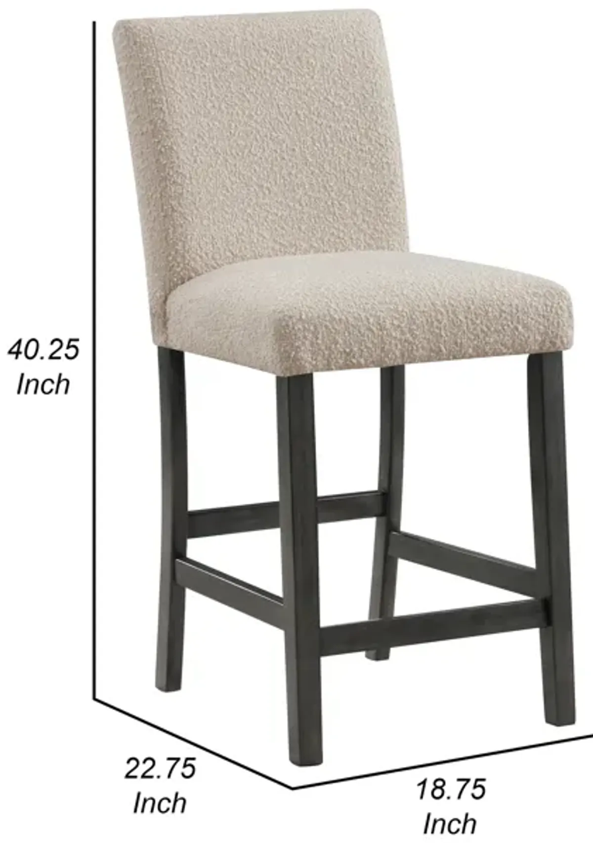 Alora Counter Height Dining Chair Set of 2, Beige Boucle, Charcoal Gray - Benzara