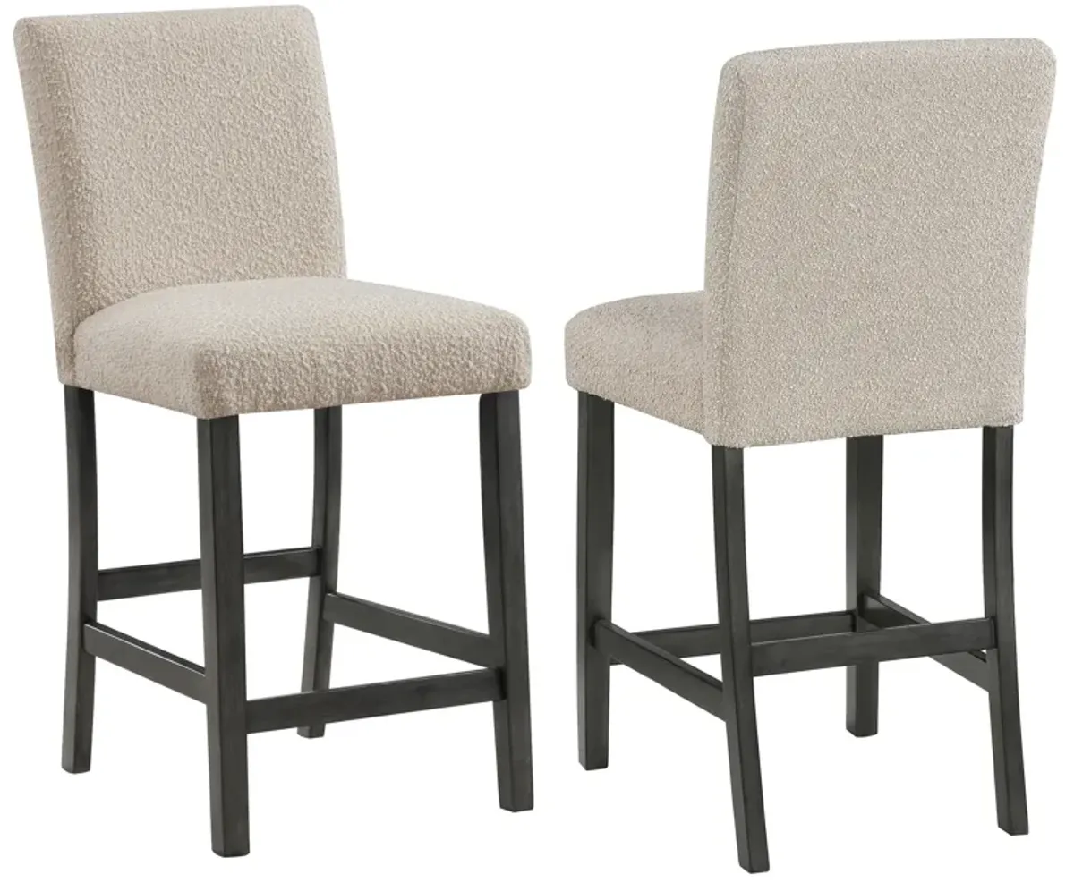 Alora Counter Height Dining Chair Set of 2, Beige Boucle, Charcoal Gray - Benzara